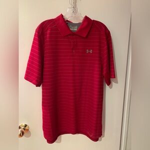 Under Armour Men's Polo Shirt in Bold Red with Thin Silver Stripe